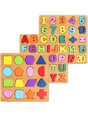 Wooden Alphabet, Number & Shape Puzzles for Toddlers 3-5 | Educational Learning